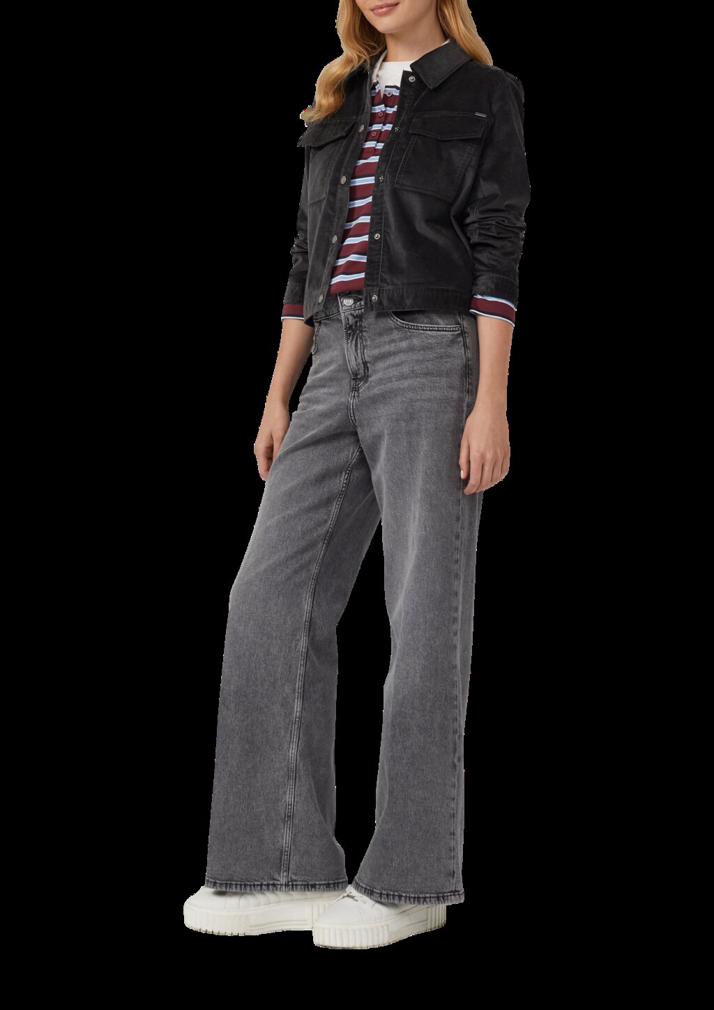 Feincord-Jacke mit Hemdkragen und aufgesetzten Brusttaschen