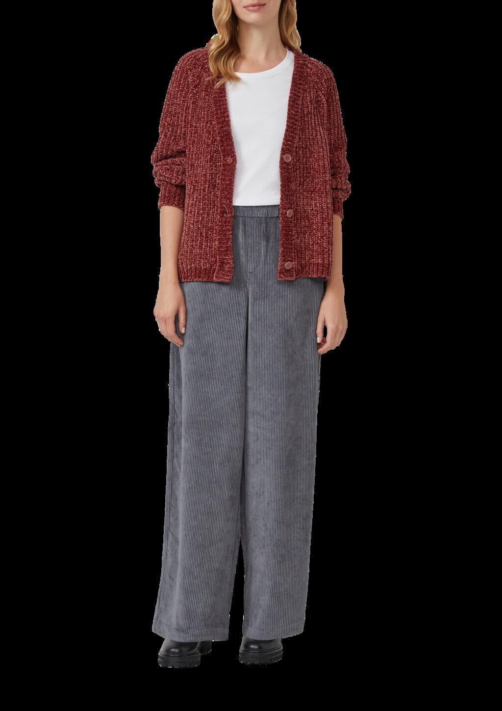 Cordhose mit Elastikbund und Wide Leg