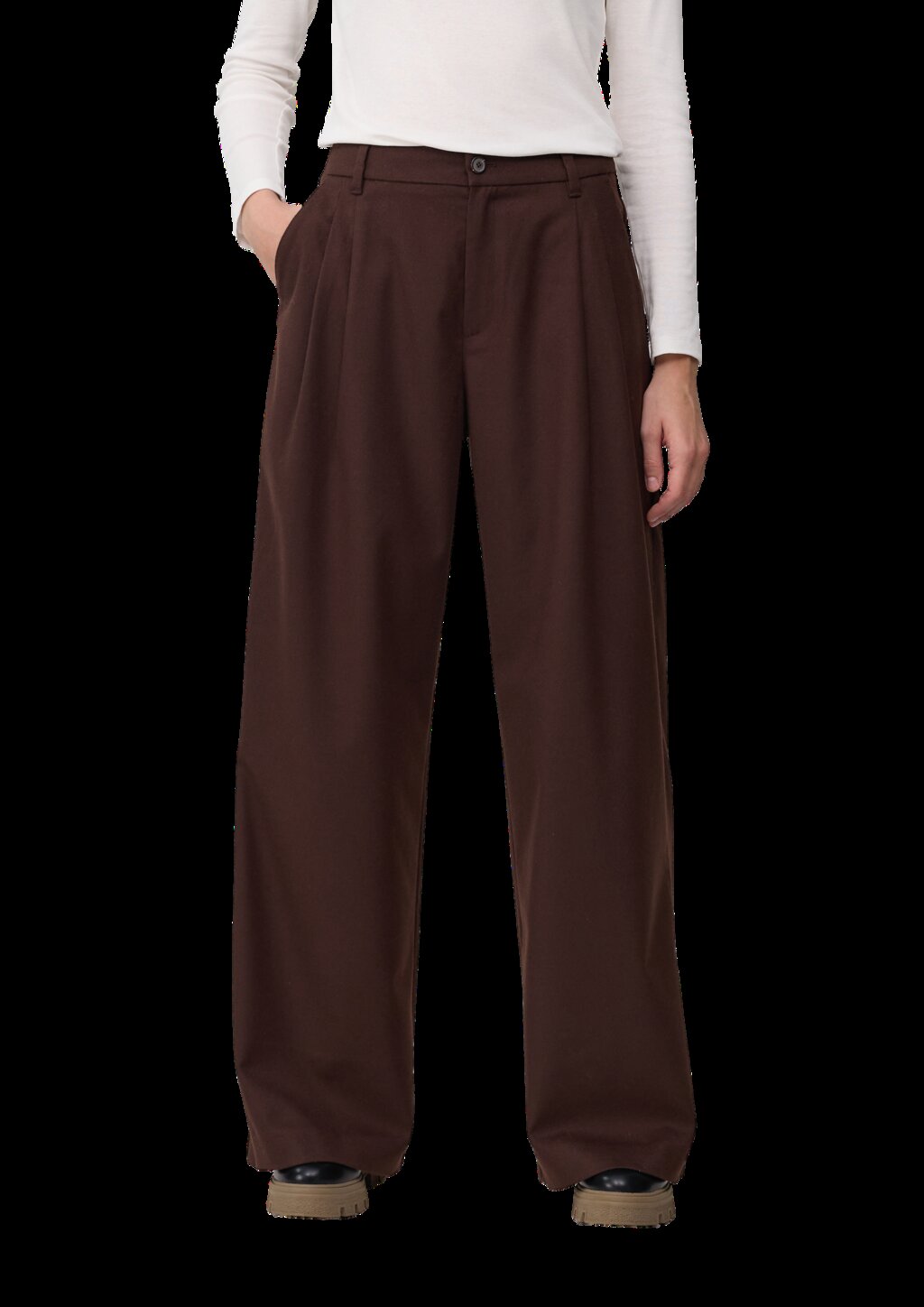 Flanell-Hose mit Bundfalten und weitem Bein