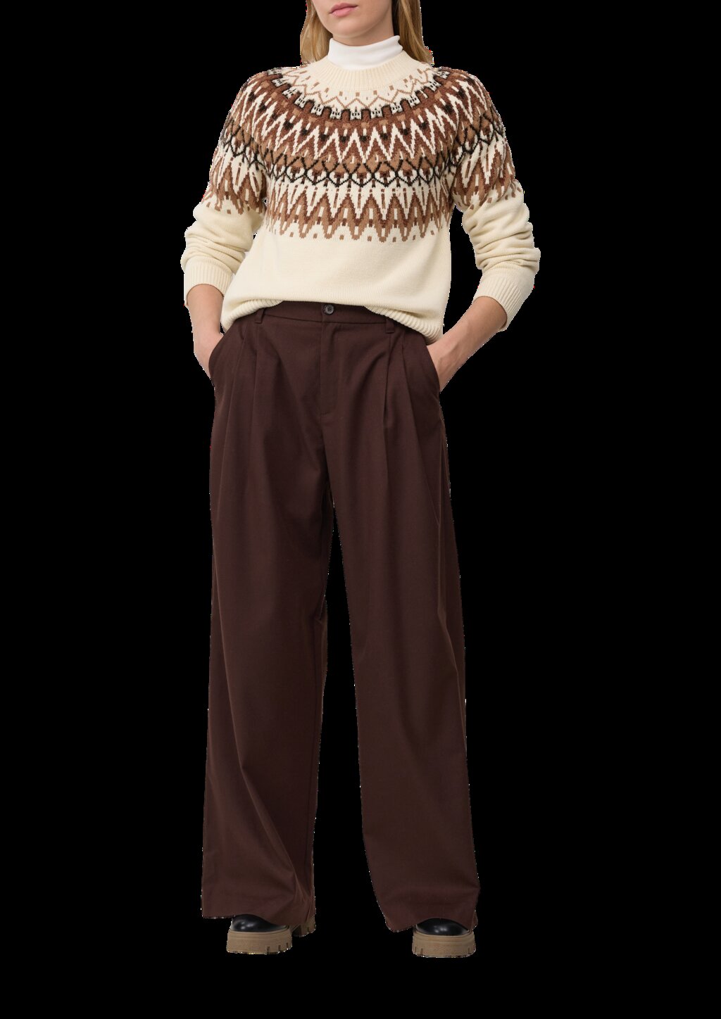 Flanell-Hose mit Bundfalten und weitem Bein