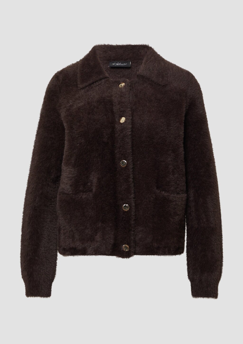 Fake-Fur-Jacke mit goldfarbenen Knöpfen und aufgesetzten Taschen