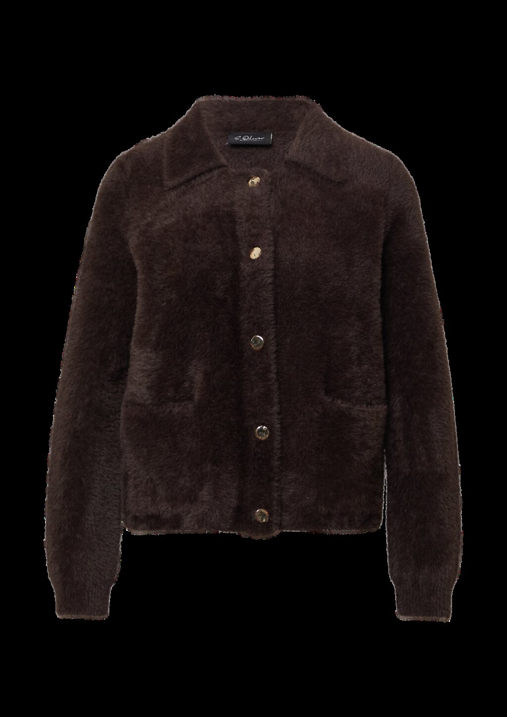 Fake-Fur-Jacke mit goldfarbenen Knöpfen und aufgesetzten Taschen