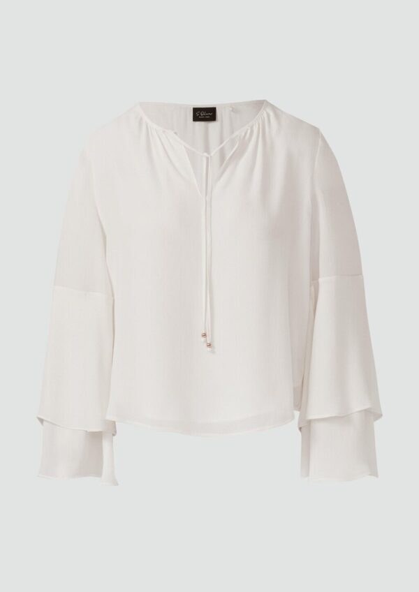 Tunika-Bluse mit fließenden Volant-Ärmeln