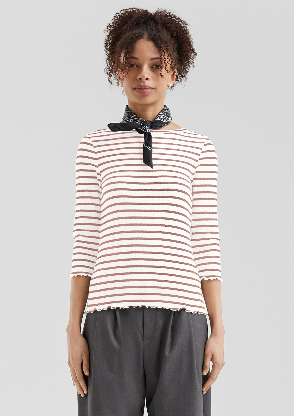 Ringelshirt mit Rippstruktur und 3/4-Arm