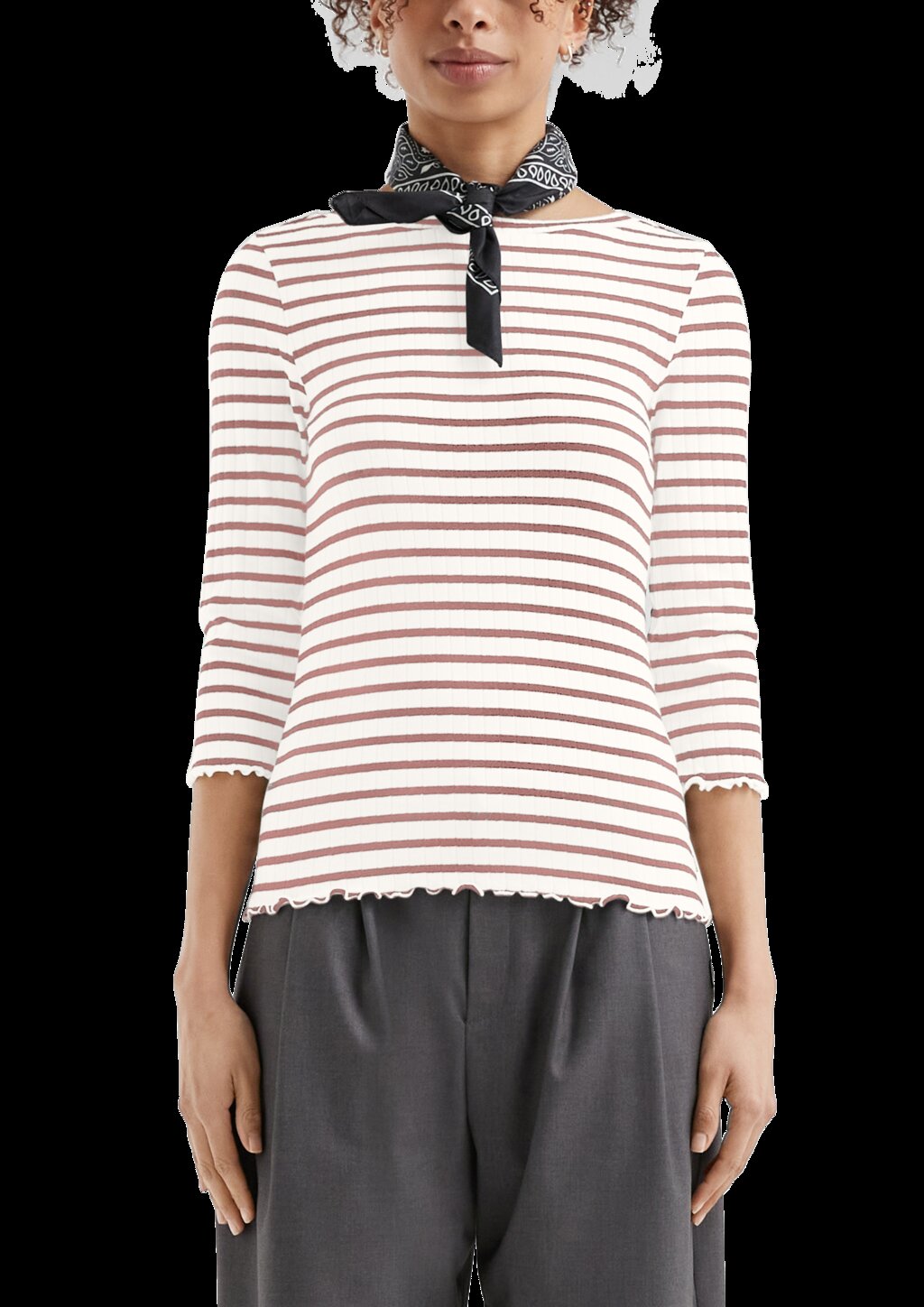 Ringelshirt mit Rippstruktur und 3/4-Arm