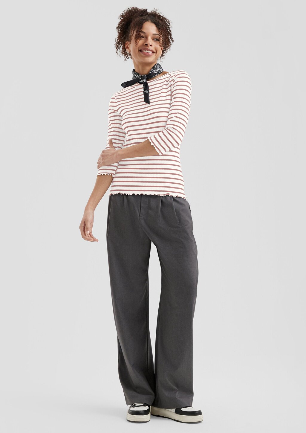 Ringelshirt mit Rippstruktur und 3/4-Arm