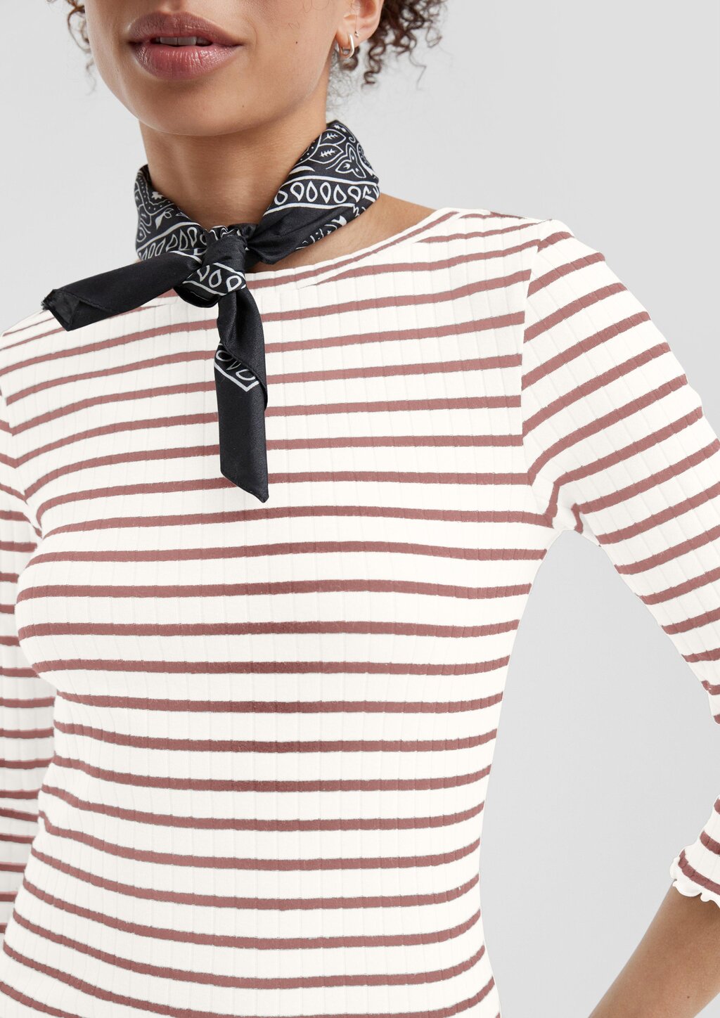 Ringelshirt mit Rippstruktur und 3/4-Arm