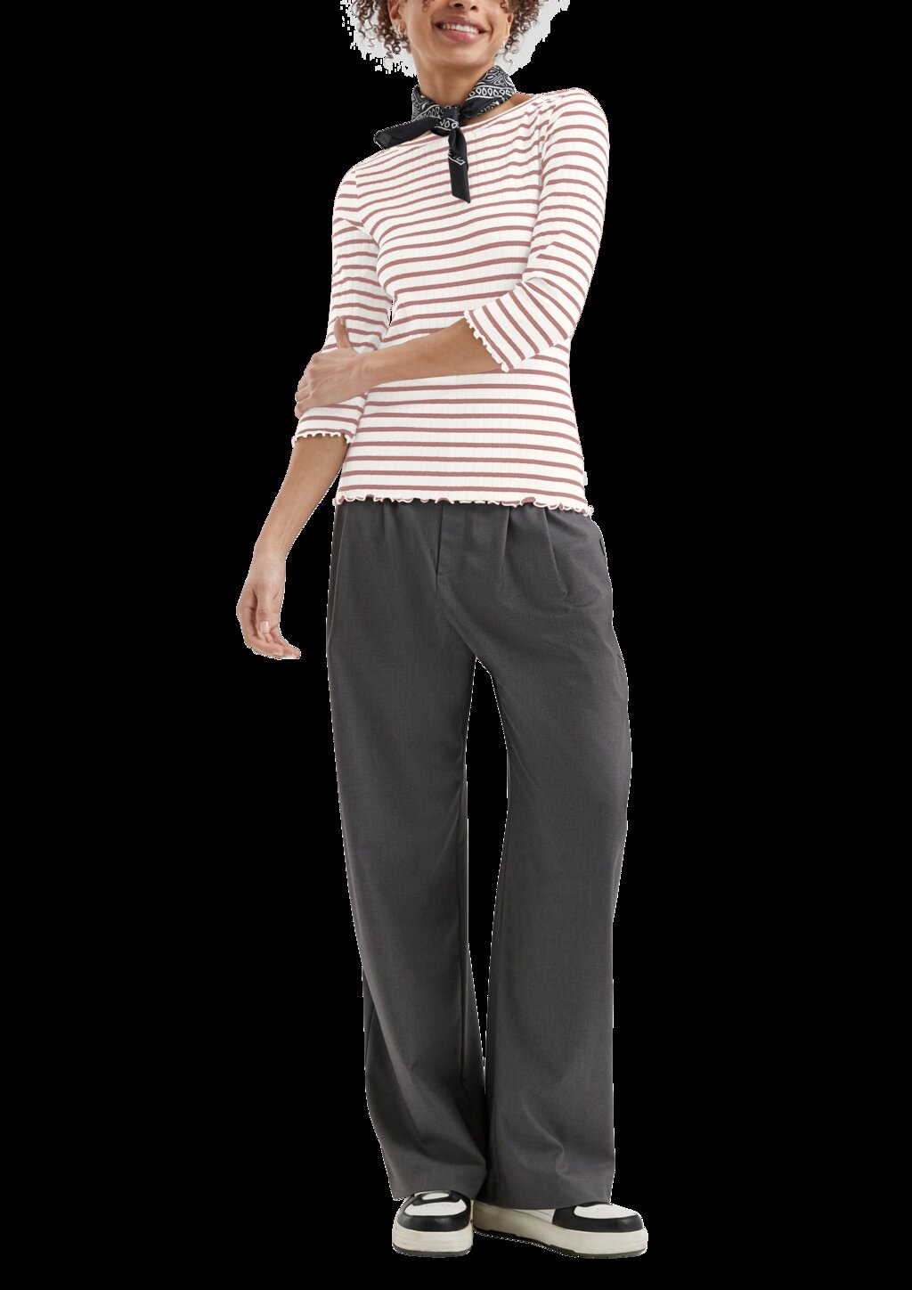 Ringelshirt mit Rippstruktur und 3/4-Arm