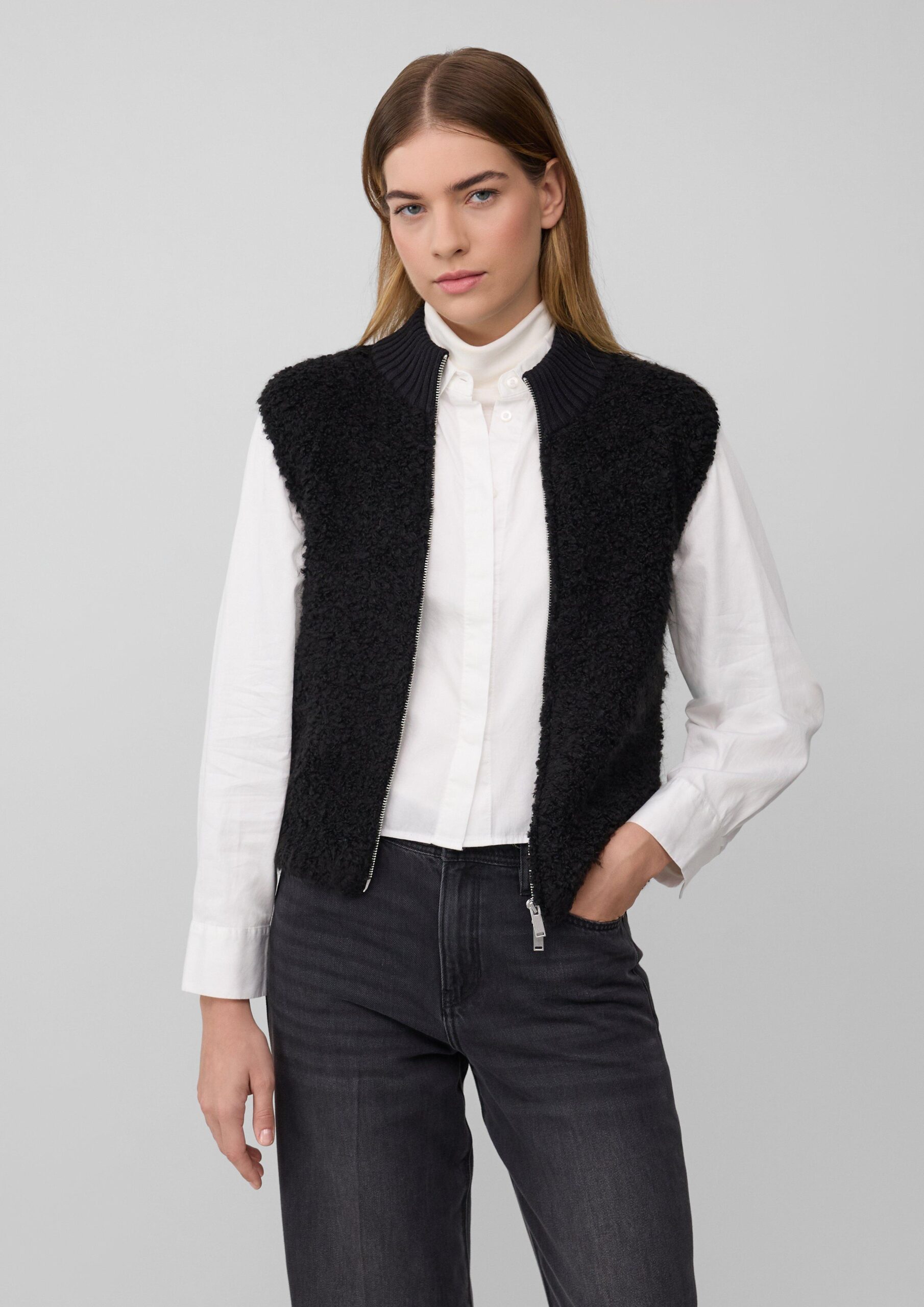 Bouclé-Weste aus Alpaka-Wollmix