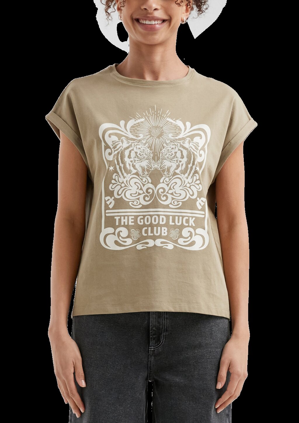 Baumwollshirt mit überschnittener Schulter Frontprint