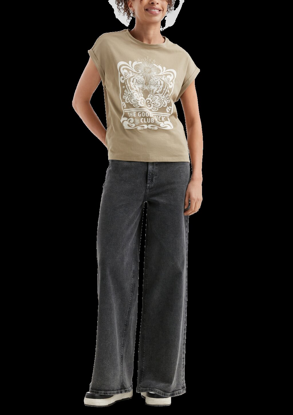 Baumwollshirt mit überschnittener Schulter Frontprint