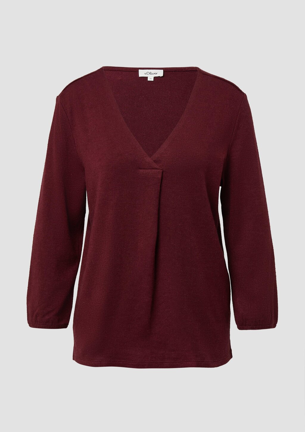 Meliertes Shirt mit V-Ausschnitt und elastischen Ärmelbündchen
