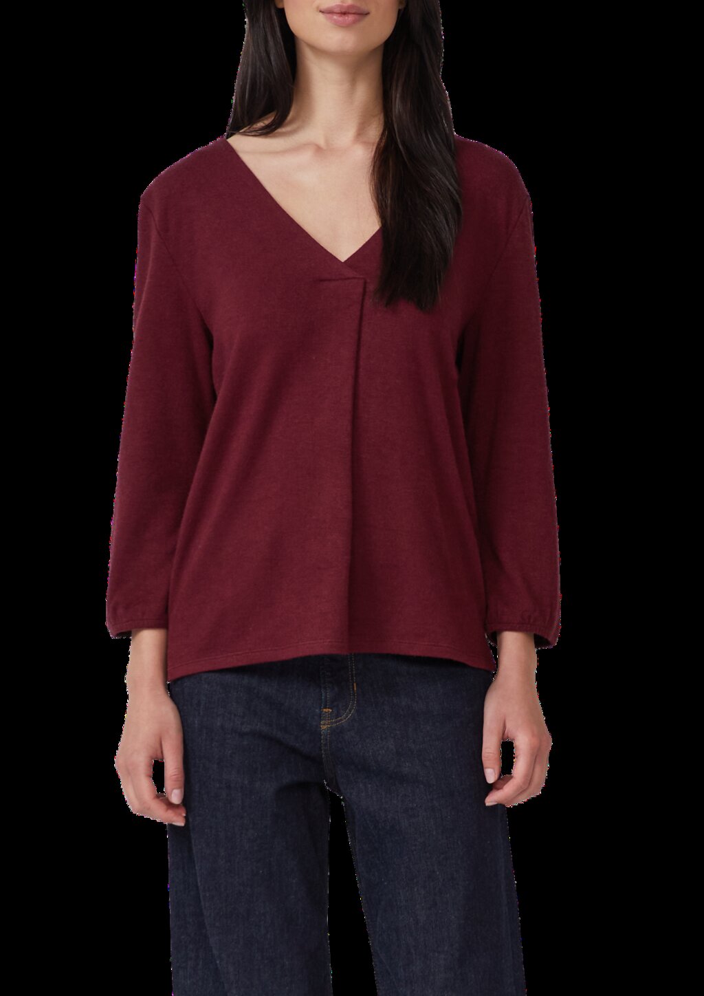 Meliertes Shirt mit V-Ausschnitt und elastischen Ärmelbündchen