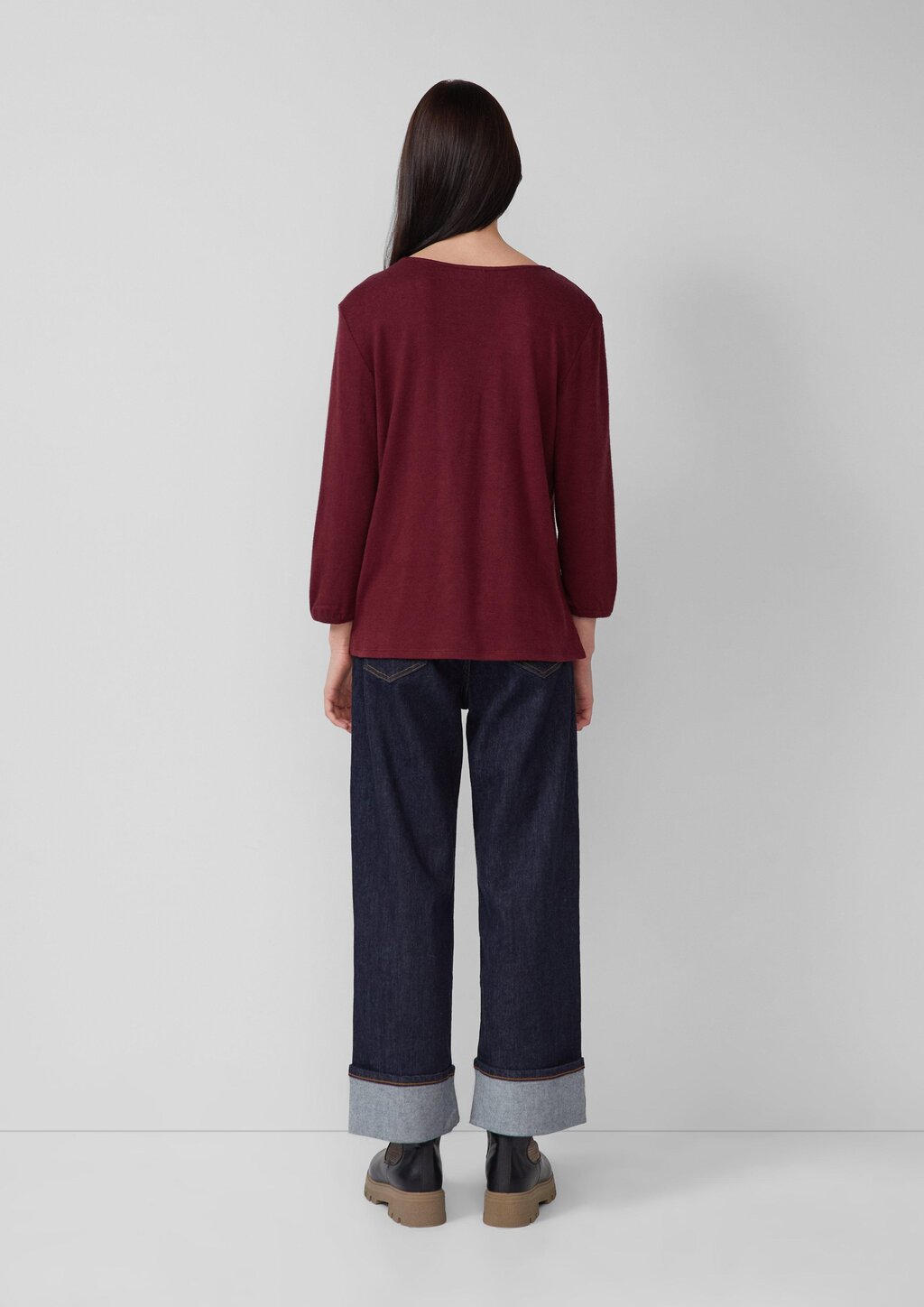 Meliertes Shirt mit V-Ausschnitt und elastischen Ärmelbündchen