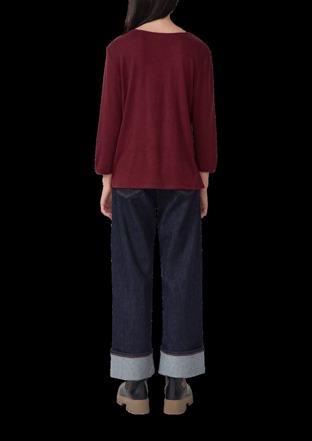 Meliertes Shirt mit V-Ausschnitt und elastischen Ärmelbündchen