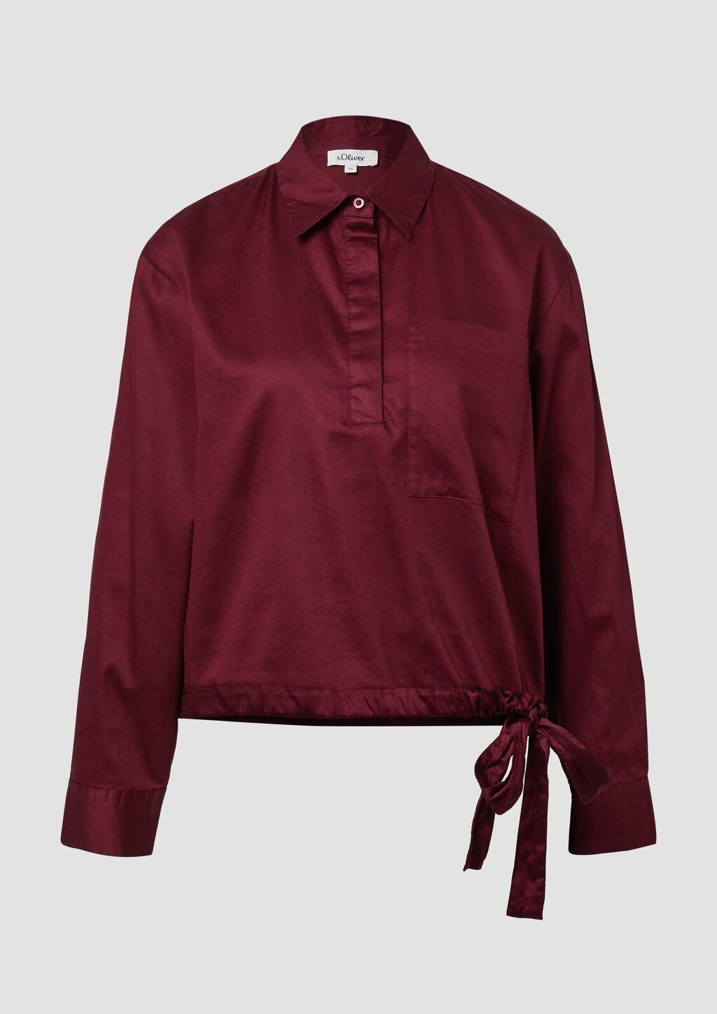 Baumwollsatin-Bluse mit Bindedetail am Saum