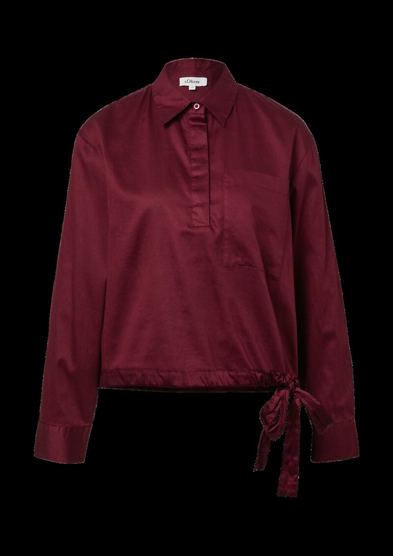 Baumwollsatin-Bluse mit Bindedetail am Saum
