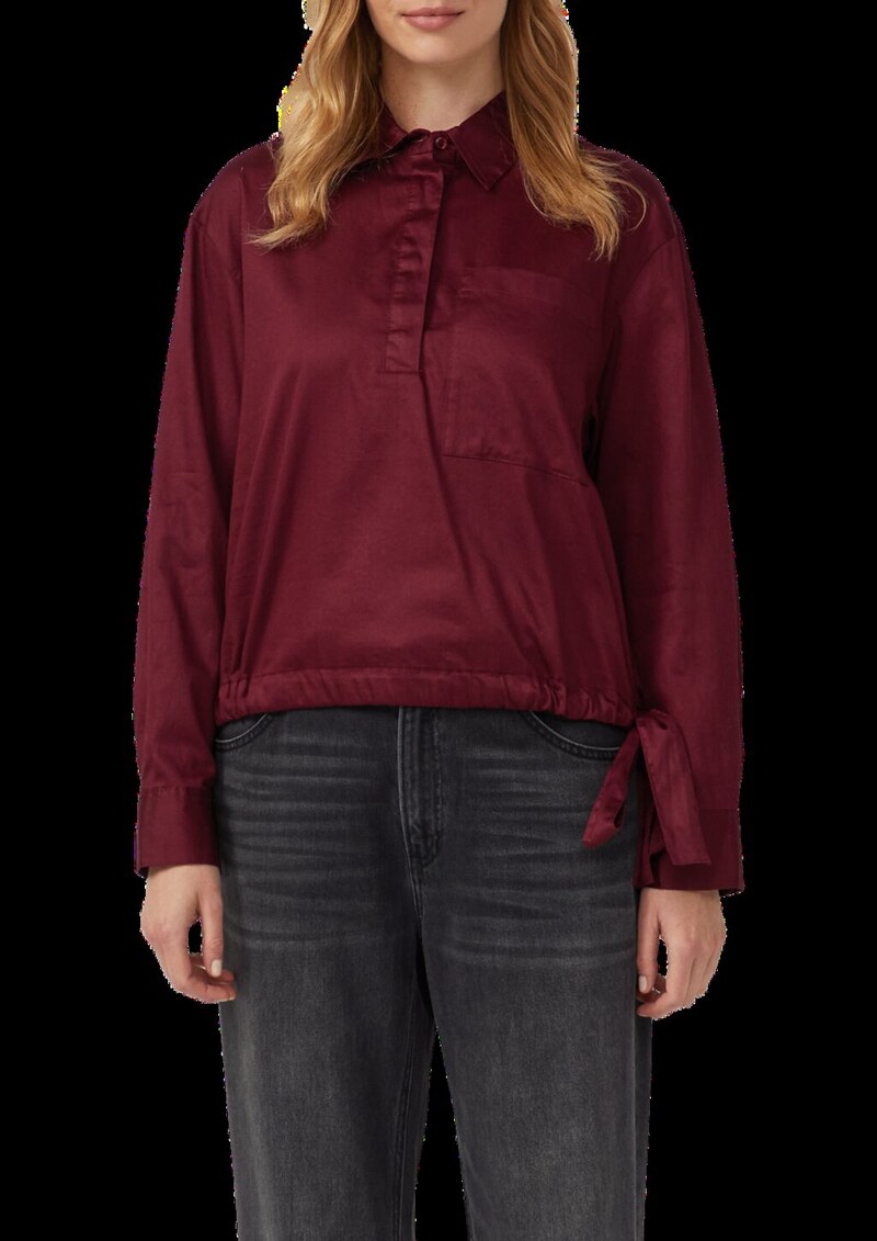 Baumwollsatin-Bluse mit Bindedetail am Saum
