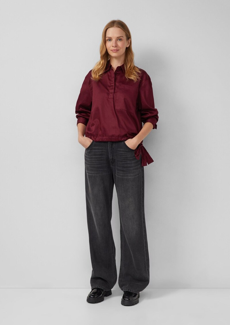 Baumwollsatin-Bluse mit Bindedetail am Saum