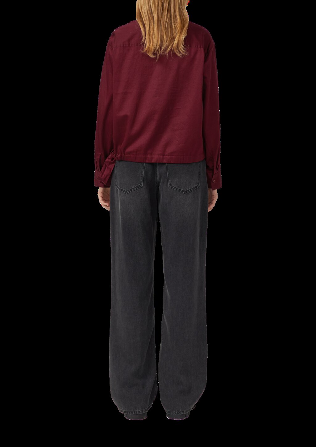 Baumwollsatin-Bluse mit Bindedetail am Saum