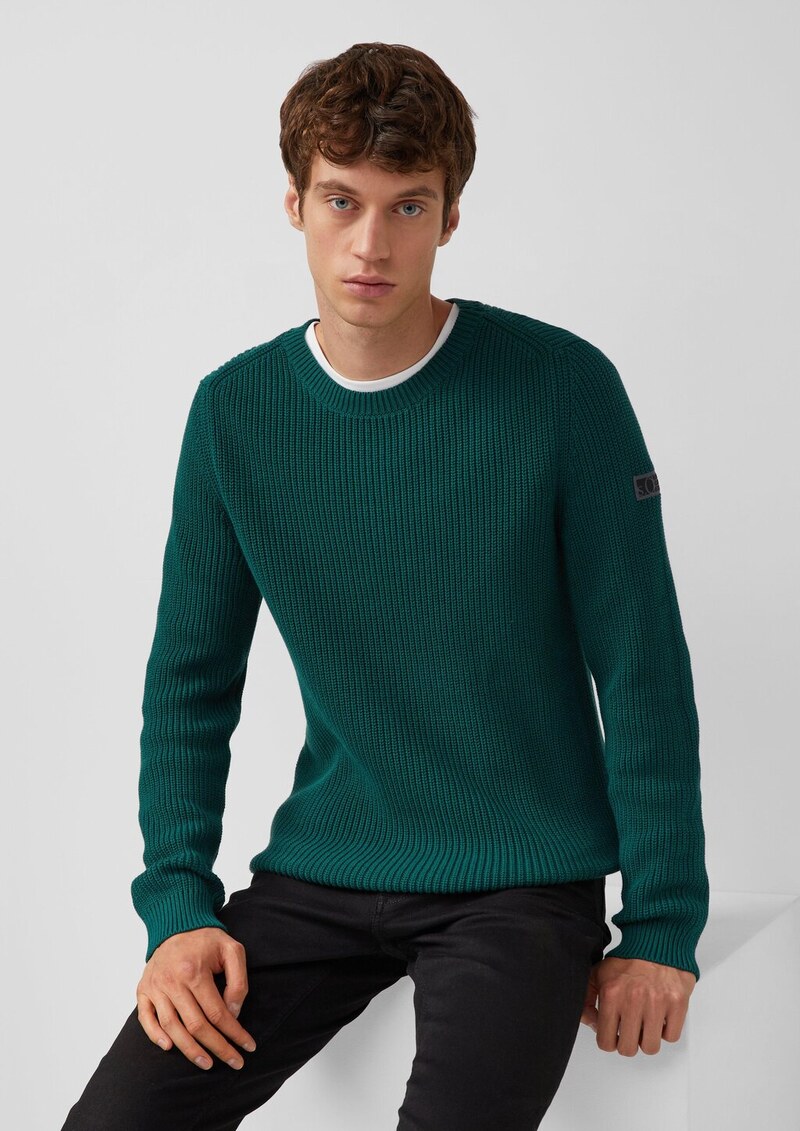 Strukturierter Baumwoll-Pullover mit Label-Patch