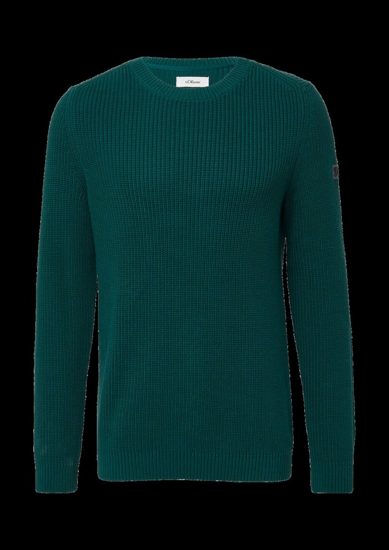 Strukturierter Baumwoll-Pullover mit Label-Patch