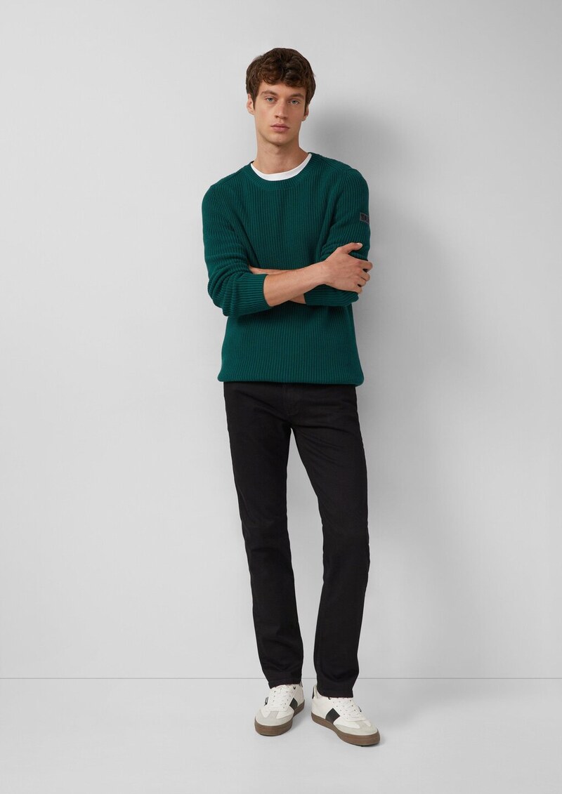 Strukturierter Baumwoll-Pullover mit Label-Patch