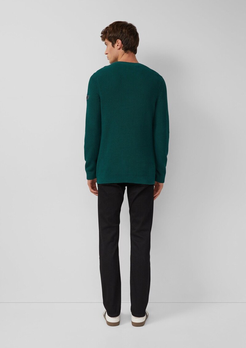 Strukturierter Baumwoll-Pullover mit Label-Patch