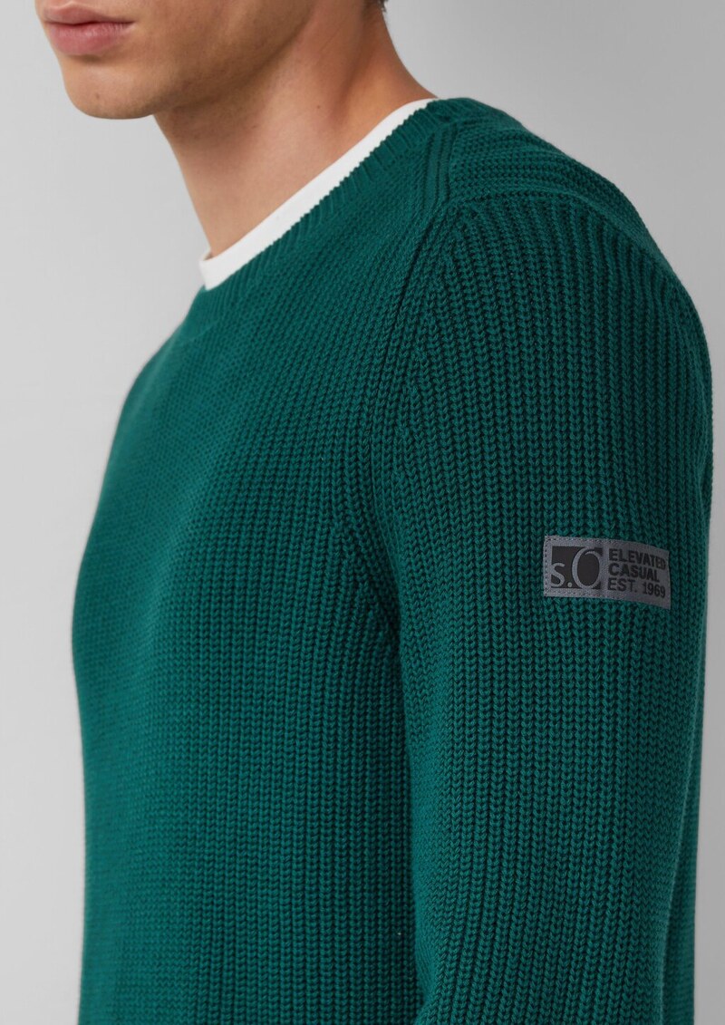 Strukturierter Baumwoll-Pullover mit Label-Patch