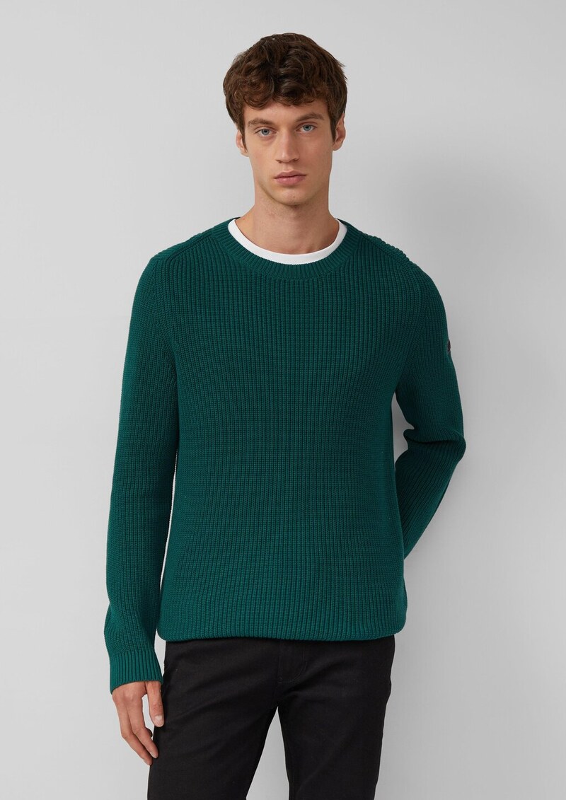 Strukturierter Baumwoll-Pullover mit Label-Patch