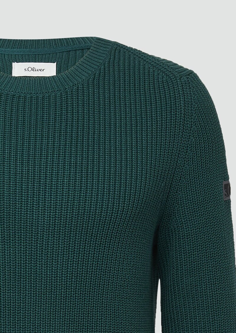 Strukturierter Baumwoll-Pullover mit Label-Patch