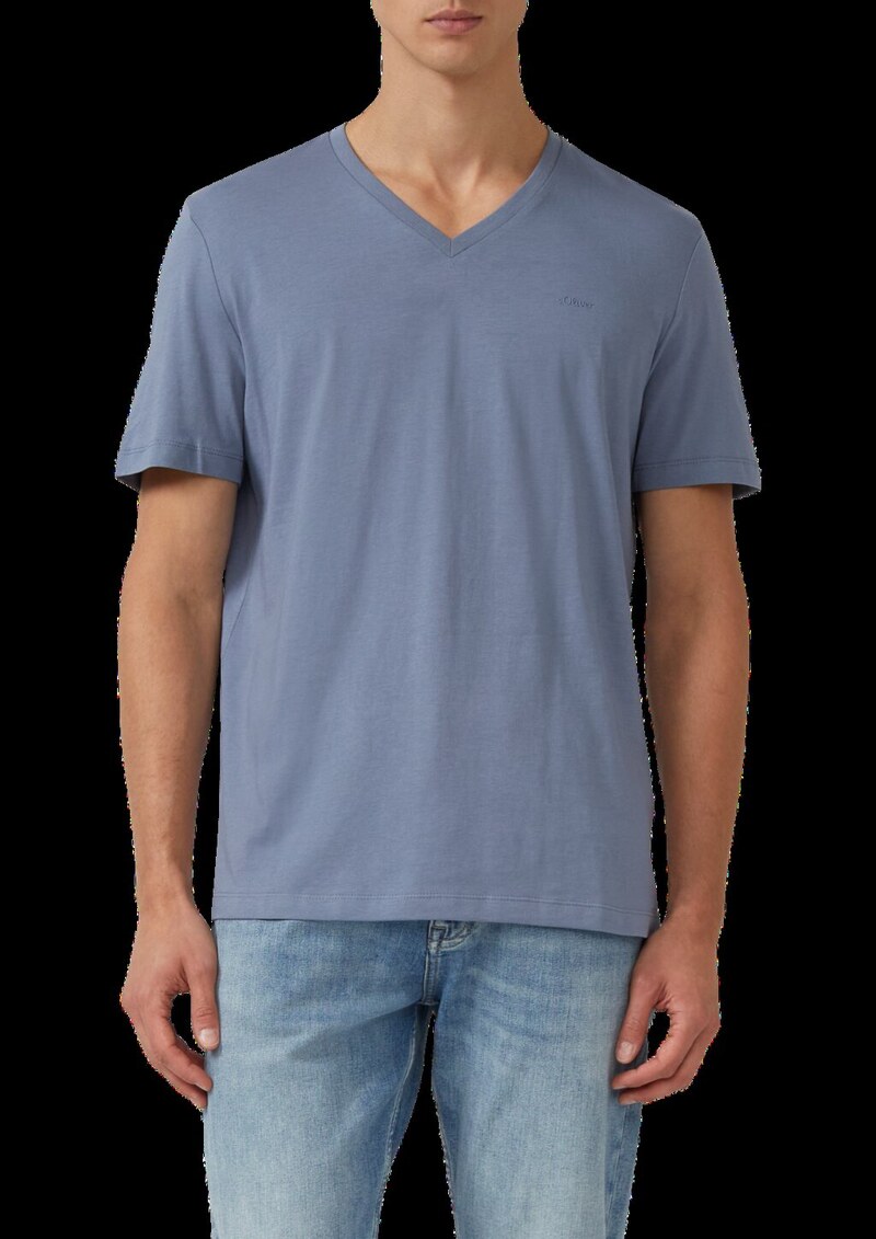 Baumwoll-T-Shirt mit V-Ausschnitt und Logoprint