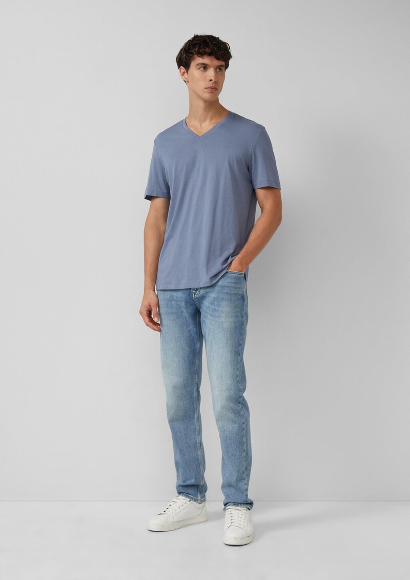 Baumwoll-T-Shirt mit V-Ausschnitt und Logoprint