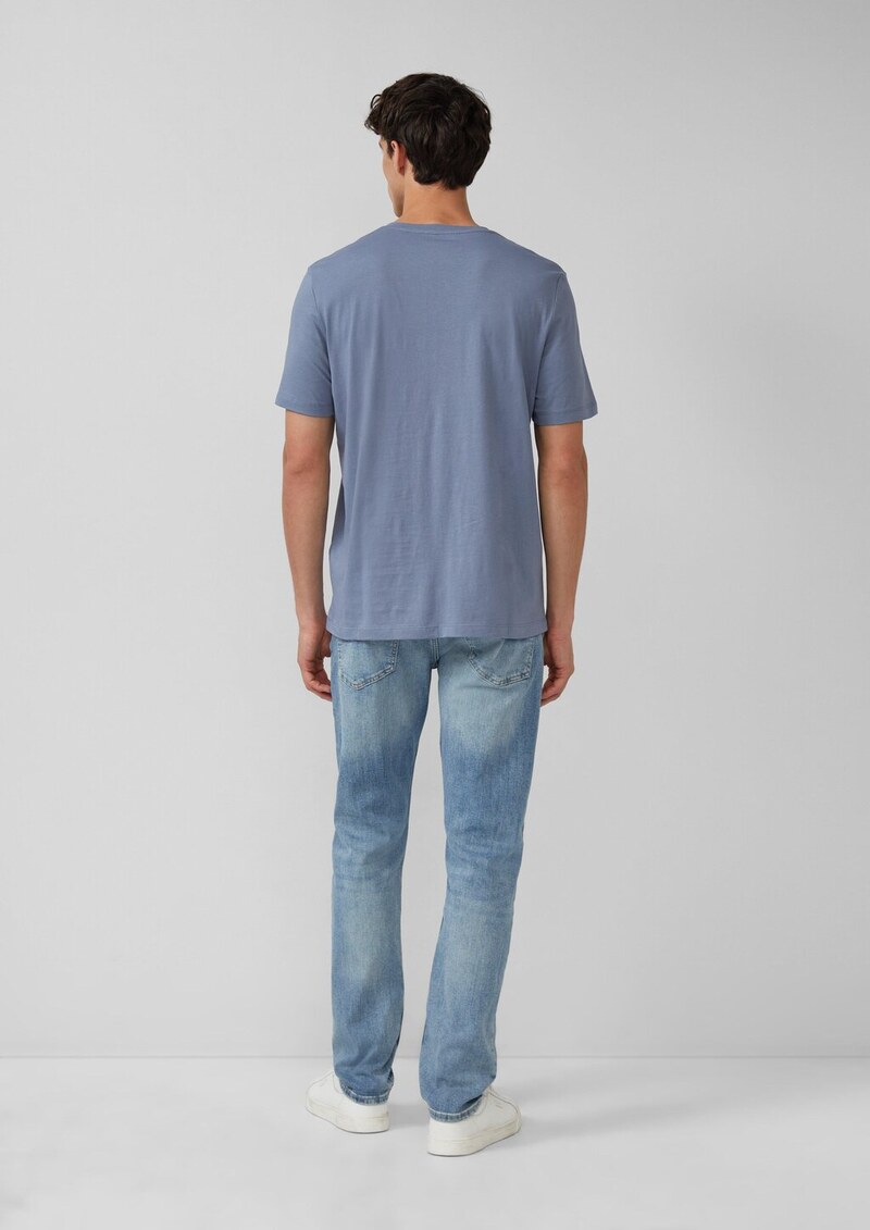 Baumwoll-T-Shirt mit V-Ausschnitt und Logoprint