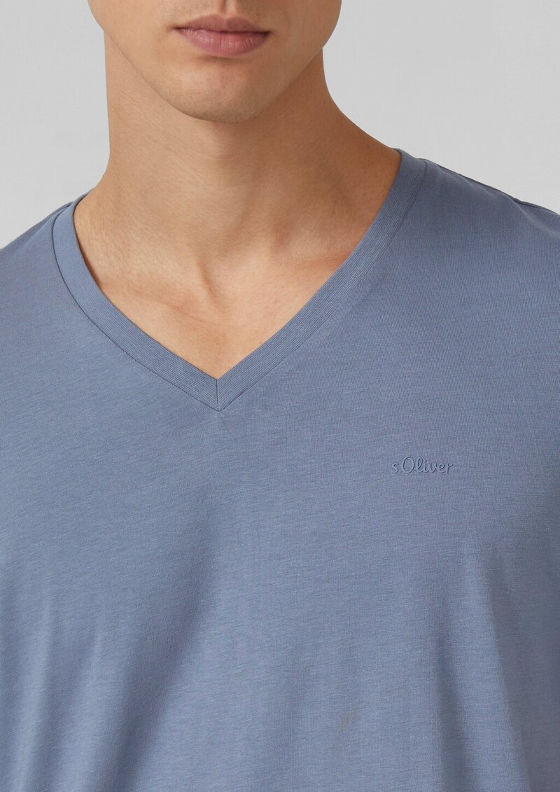 Baumwoll-T-Shirt mit V-Ausschnitt und Logoprint