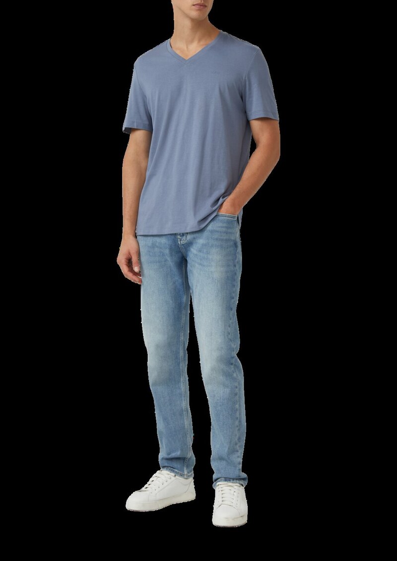 Baumwoll-T-Shirt mit V-Ausschnitt und Logoprint