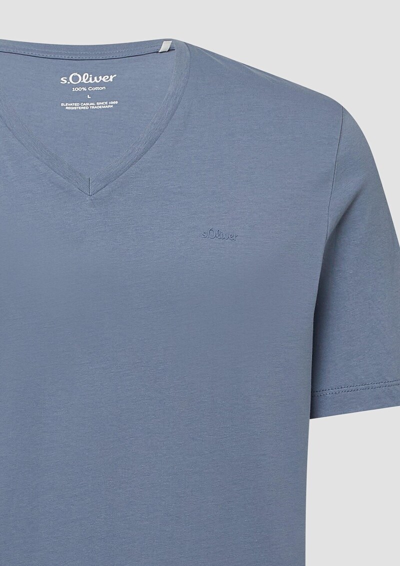 Baumwoll-T-Shirt mit V-Ausschnitt und Logoprint