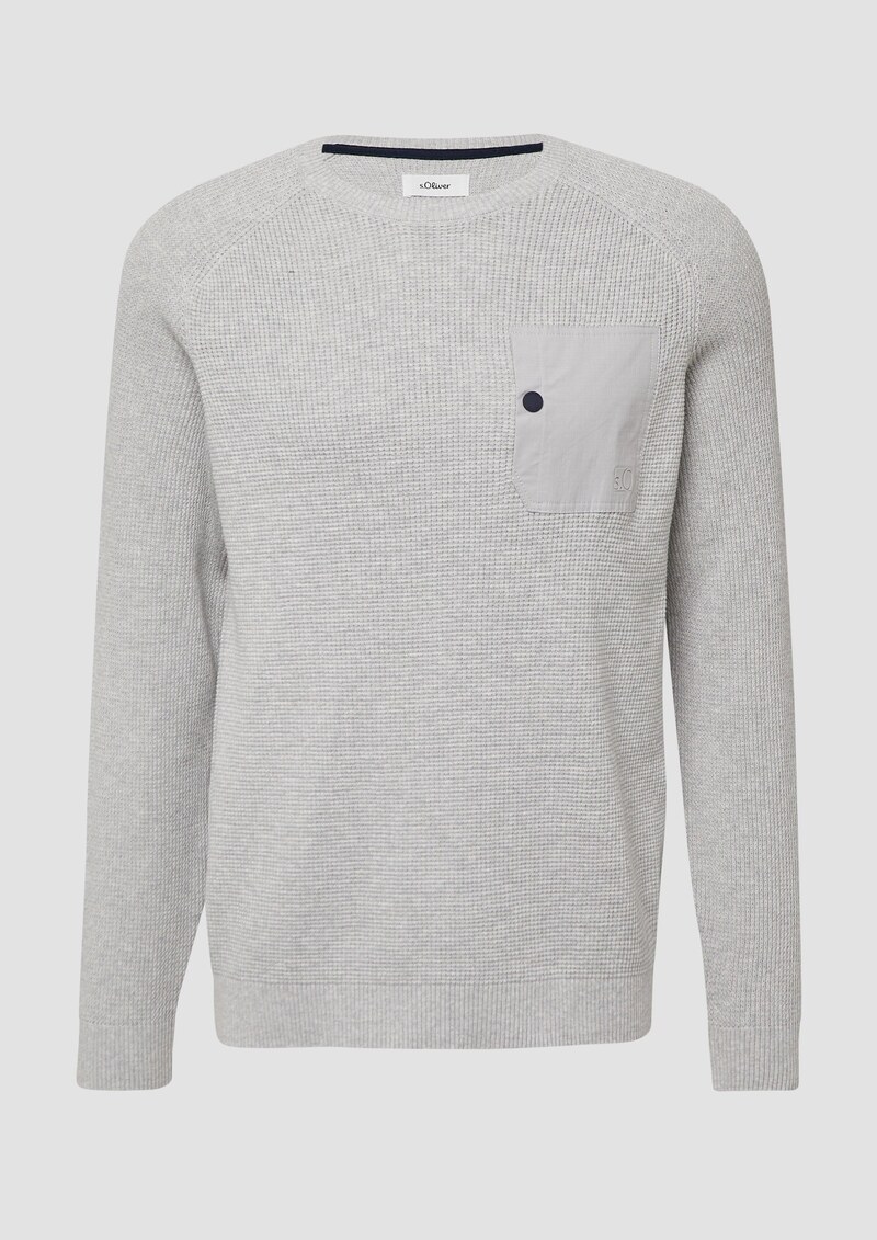 Strickpullover mit Brusttasche und Druckknopf
