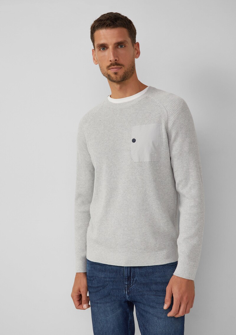 Strickpullover mit Brusttasche und Druckknopf