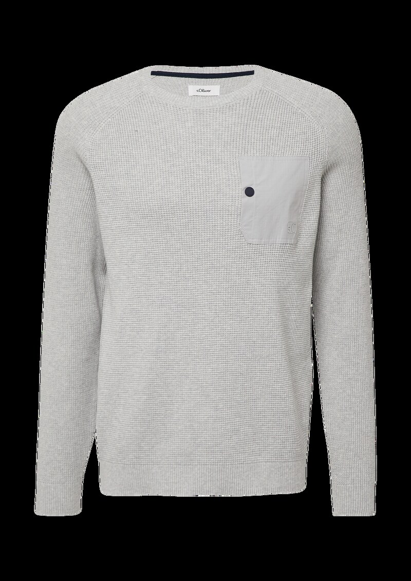 Strickpullover mit Brusttasche und Druckknopf
