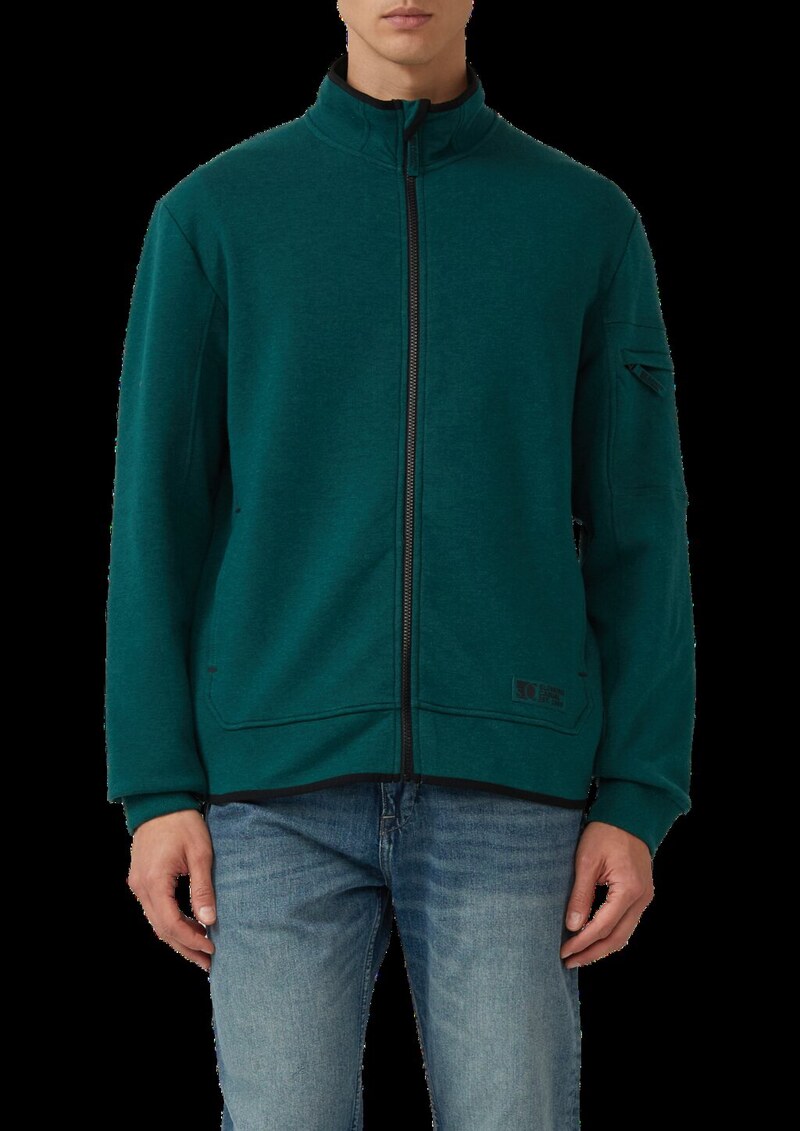 Melierte Sweatjacke mit Ärmeltasche