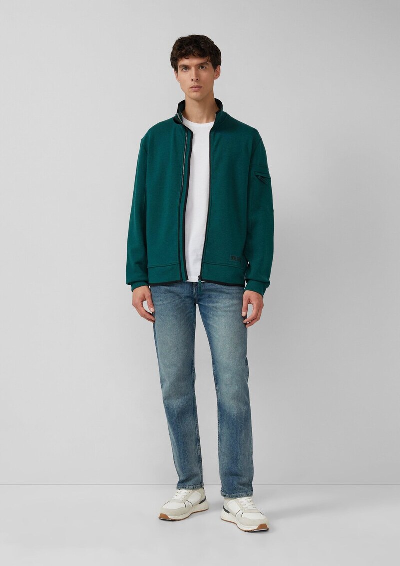 Melierte Sweatjacke mit Ärmeltasche