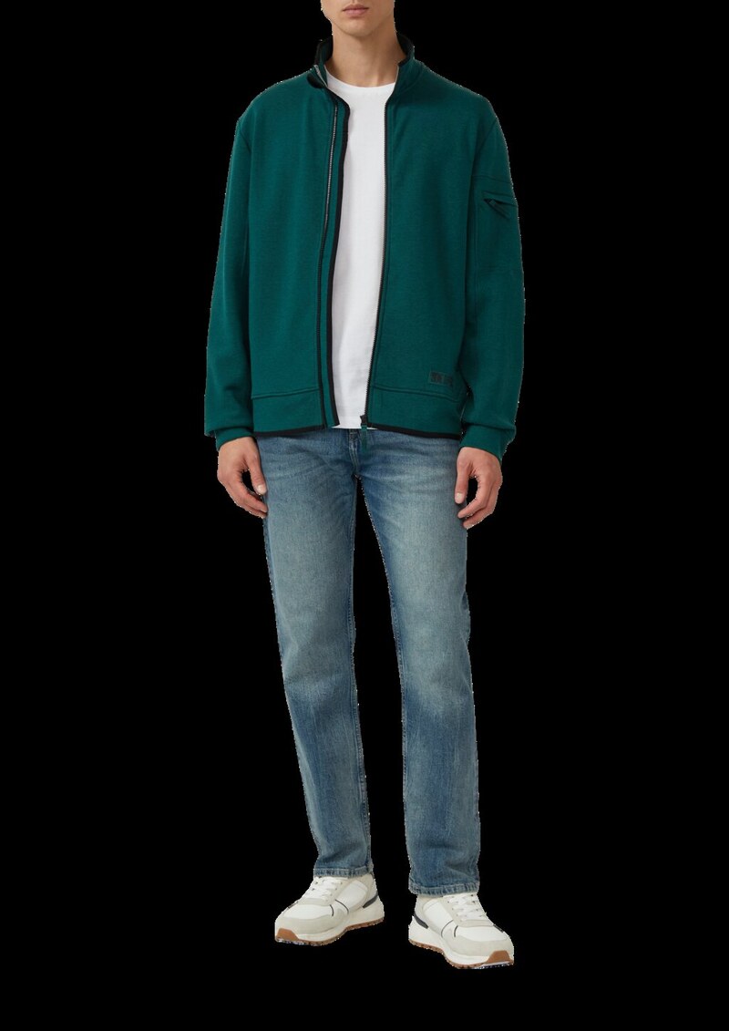 Melierte Sweatjacke mit Ärmeltasche