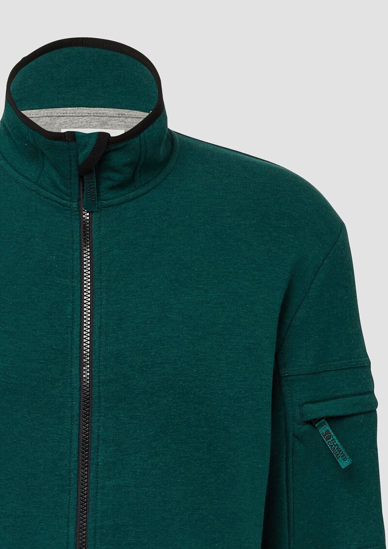 Melierte Sweatjacke mit Ärmeltasche