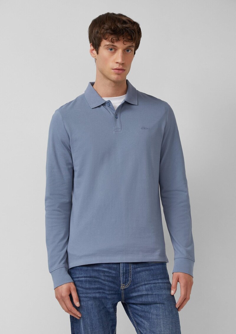 Langarm-Poloshirt aus Baumwoll-Piqué mit Bündchen