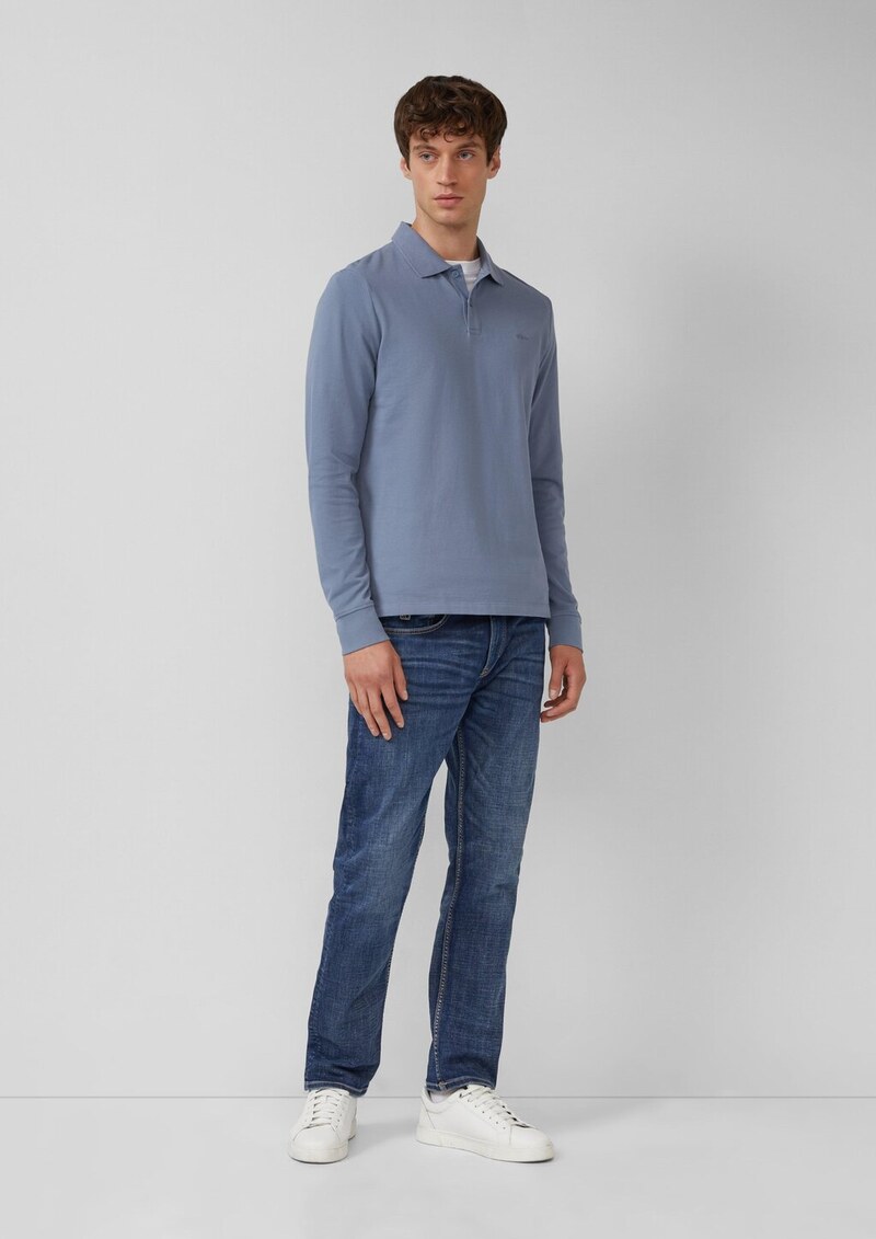 Langarm-Poloshirt aus Baumwoll-Piqué mit Bündchen