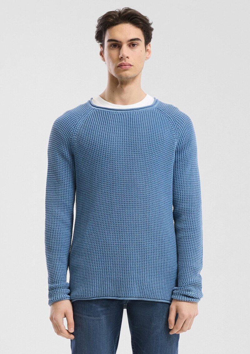 Grobstrickpullover mit Wascheffekt und Rollkante