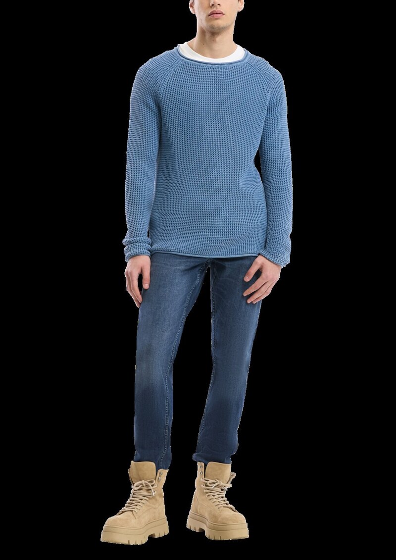 Grobstrickpullover mit Wascheffekt und Rollkante