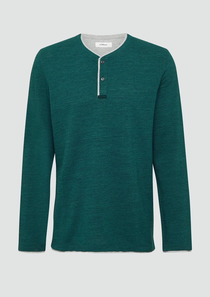 Meliertes Piqué-Henleyshirt mit Kontrast-Details