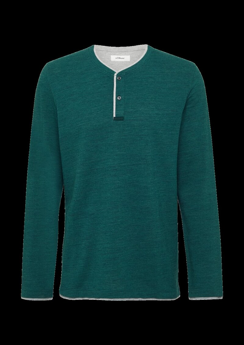 Meliertes Piqué-Henleyshirt mit Kontrast-Details